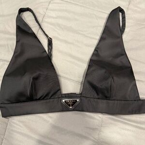 Prada Black Triangle Logo Bralette Crop Top